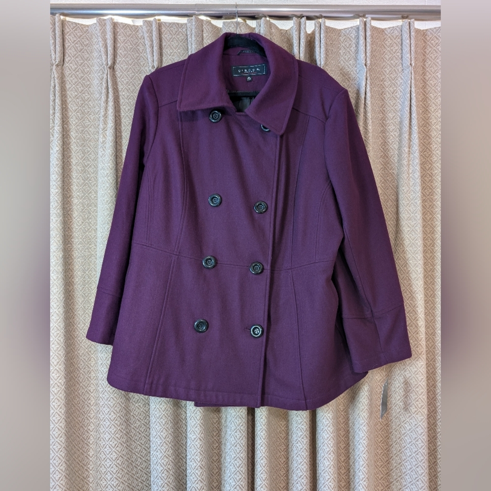 NWT Women's Size 2X Giacca Dark Purple Button Down Lined Pea Coat